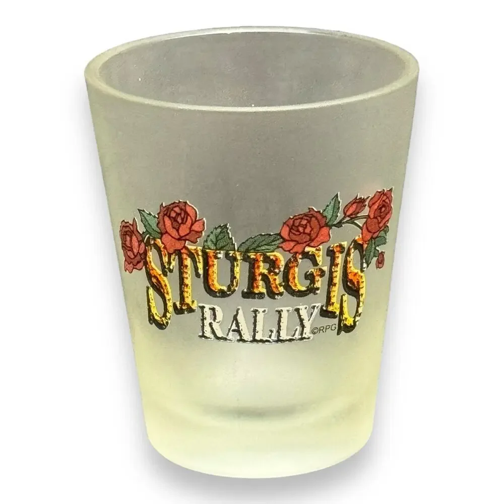 Sturgis Motorcycle Rally Frosted Shot Glass Roses
